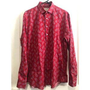 Thomas Pink Slim Fit Red blue Paisley Button Down Shirt preppy Mens 16.5 London